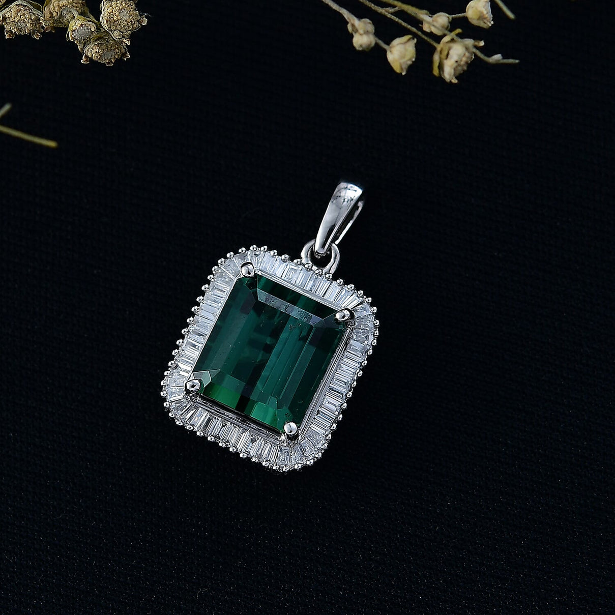 RHAPSODY 5 Ct. AAAA Lagoon Tourmaline, Natural Diamond Halo Pendant in 950 Platinum (VS-EF) 8329708 2