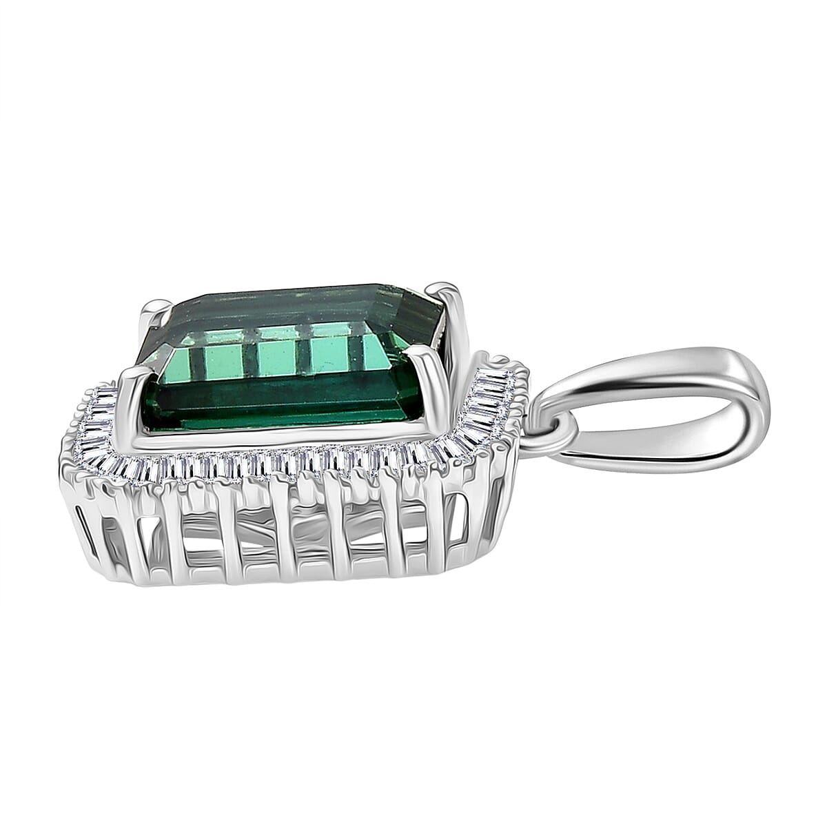RHAPSODY 5 Ct. AAAA Lagoon Tourmaline, Natural Diamond Halo Pendant in 950 Platinum (VS-EF) 8329708 4