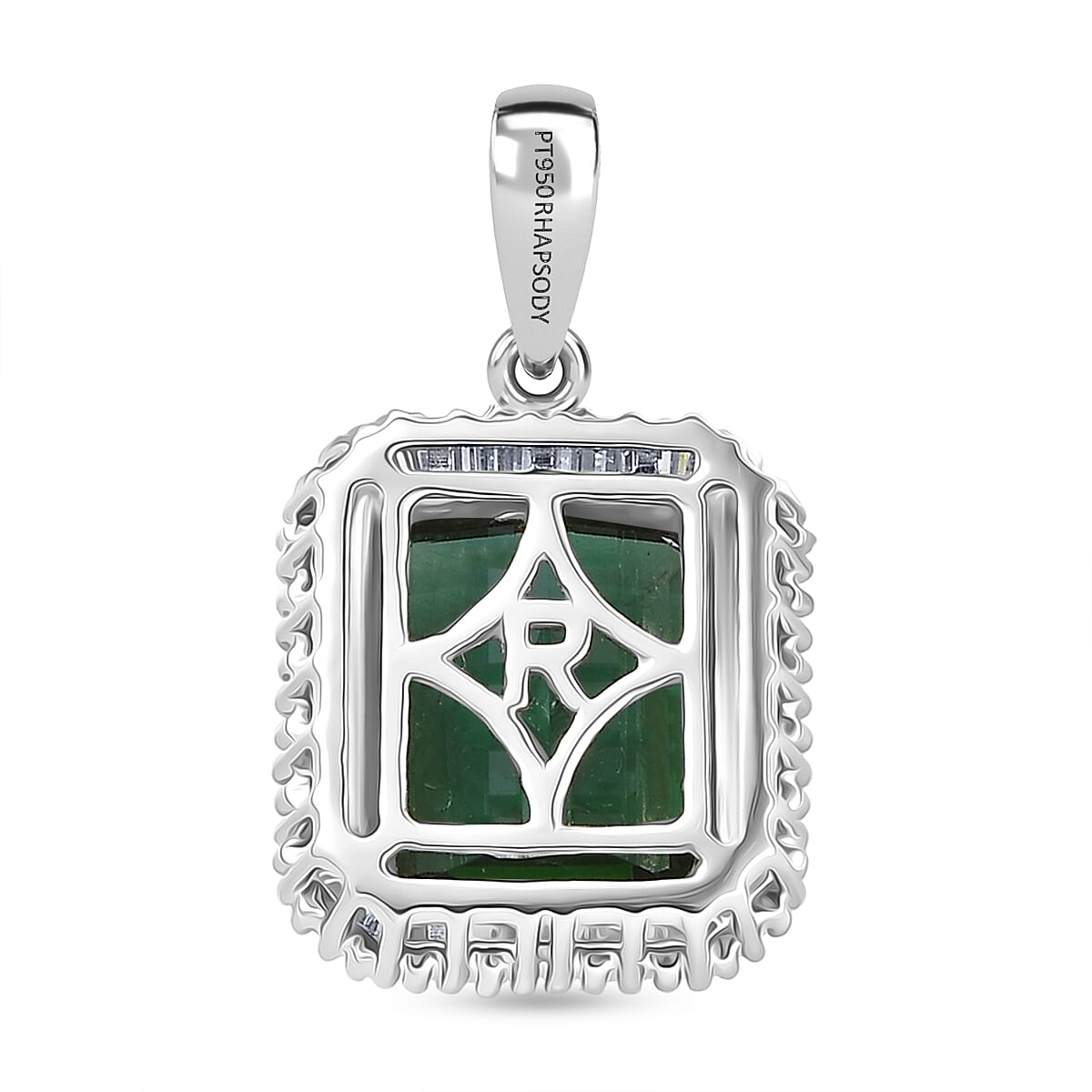 RHAPSODY 5 Ct. AAAA Lagoon Tourmaline, Natural Diamond Halo Pendant in 950 Platinum (VS-EF) 8329708 5