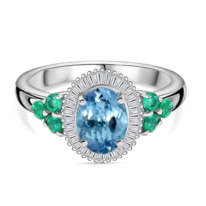 Rhapsody 950 Platinum AAAA Santamaria Aquamarine, Colombian Emerald, White Diamond (VS-E-F) Ring 1.59 Ct. 7952023 1