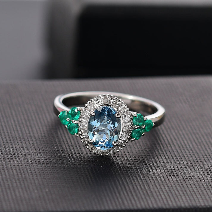 Rhapsody 950 Platinum AAAA Santamaria Aquamarine, Colombian Emerald, White Diamond (VS-E-F) Ring 1.59 Ct. 7952023 2