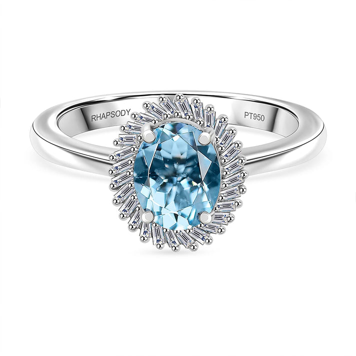 RHAPSODY 950 Platinum AAAA Santamaria Aquamarine, White Diamond Halo Ring, 1.15 Ct. 8065170 1