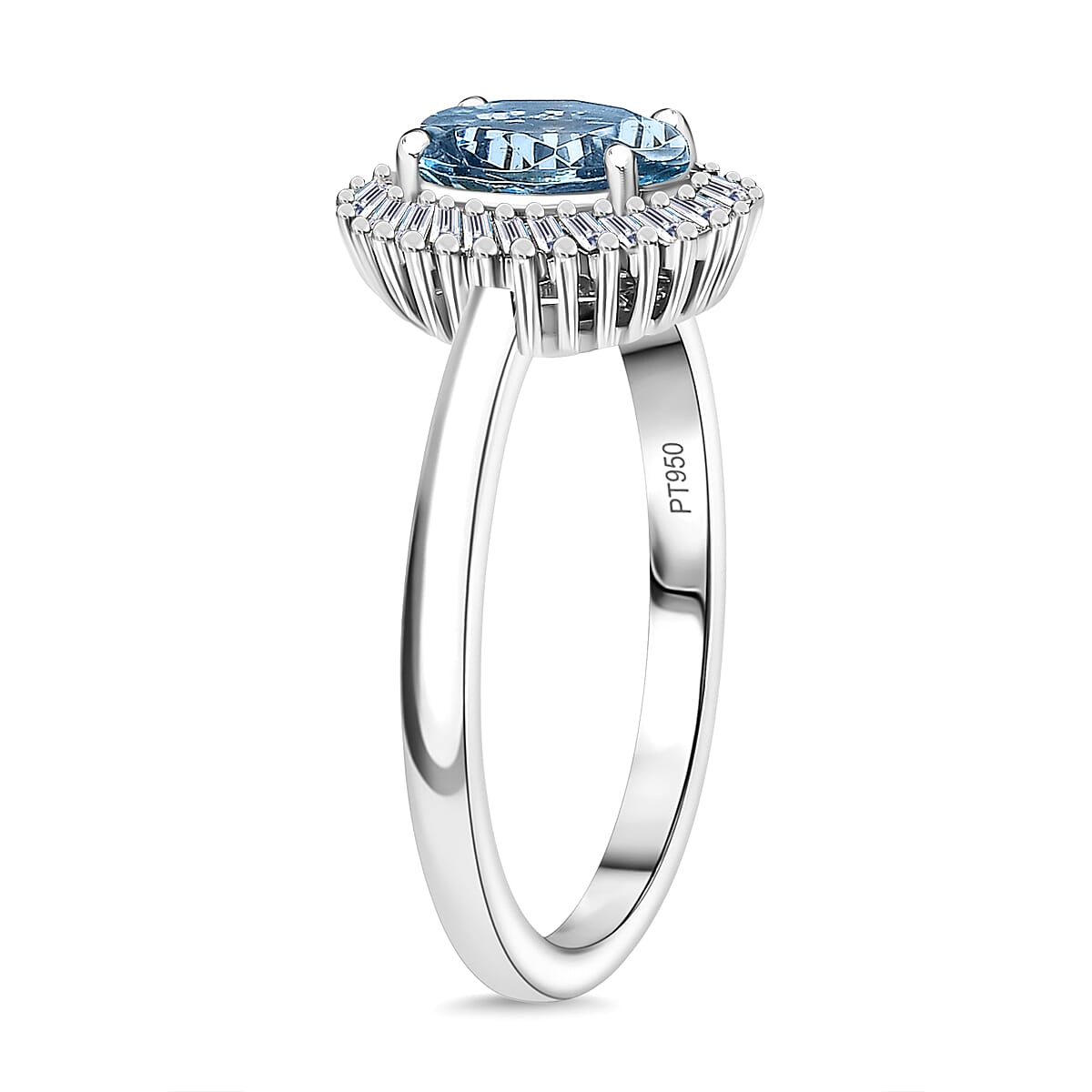 RHAPSODY 950 Platinum AAAA Santamaria Aquamarine, White Diamond Halo Ring, 1.15 Ct. 8065170 4