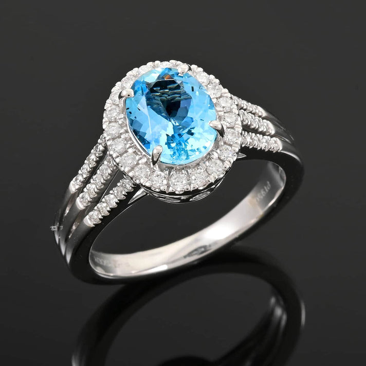 Appraised and Certified 2.05 Ct. Santamaria Aquamarine, Diamond Halo Ring in 950 Platinum 7989210 2
