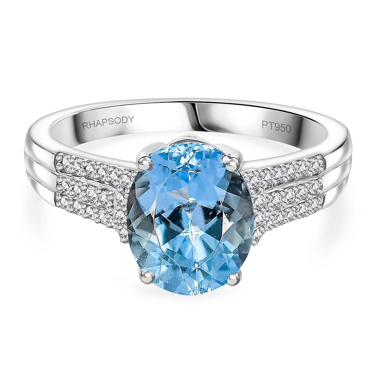 Rhapsody 950 Platinum AAAA Santamaria Aquamarine &amp; White Diamond (VS-E-F) Ring 2.82 Ct, Platinum Wt. 6.50 Gms. 8101142 2