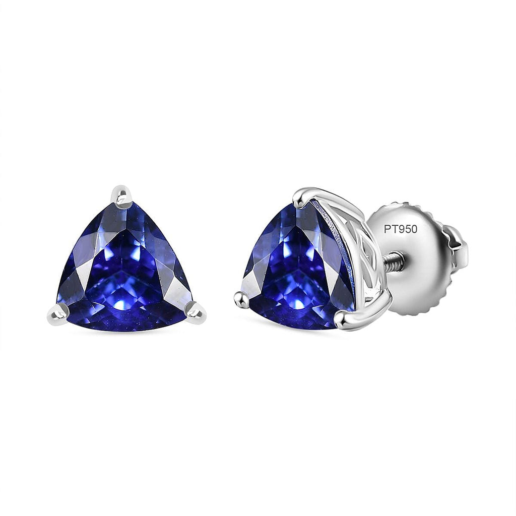 RHAPSODY - 950 Platinum AAAA Tanzanite Solitaire Stud Push Post Earring with Screw Back 2.94 Ct.