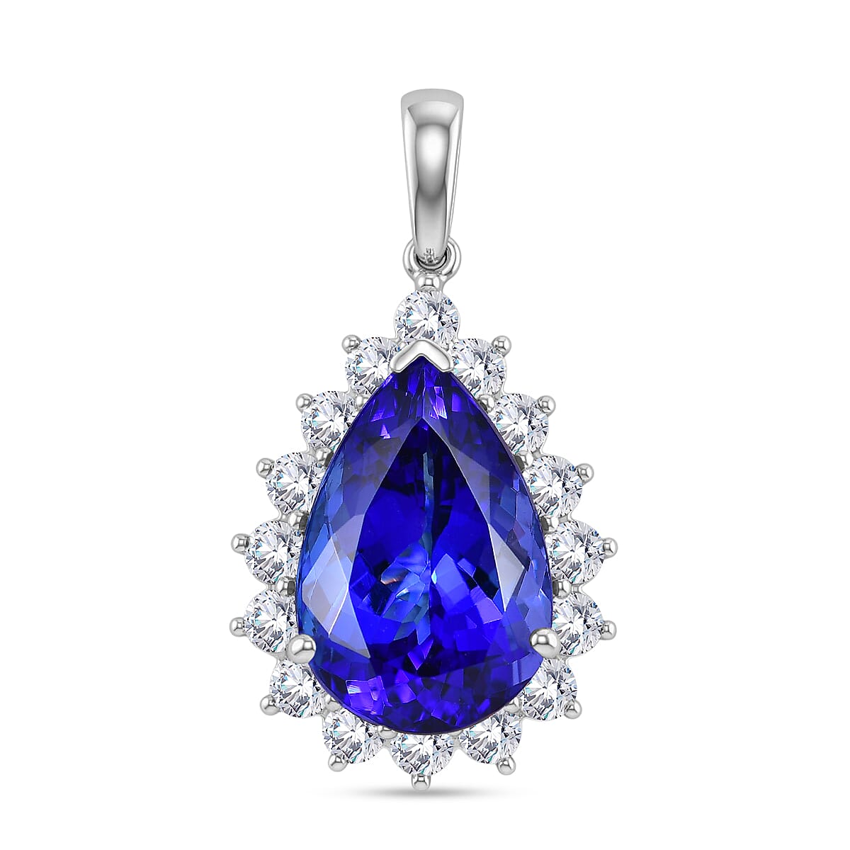 Rhapsody 950 Platinum AAAA Tanzanite &amp; Natural Diamond (VS-EF) Pear Cut Halo Pendant 11.58  Ct, Platinum Wt. 5.60 Gms. 8523801 0