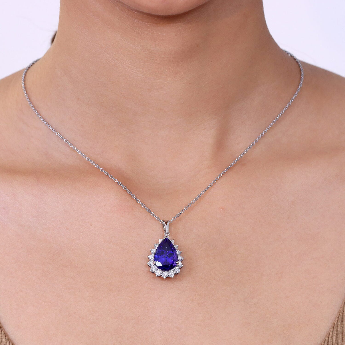 Rhapsody 950 Platinum AAAA Tanzanite &amp; Natural Diamond (VS-EF) Pear Cut Halo Pendant 11.58  Ct, Platinum Wt. 5.60 Gms. 8523801 2