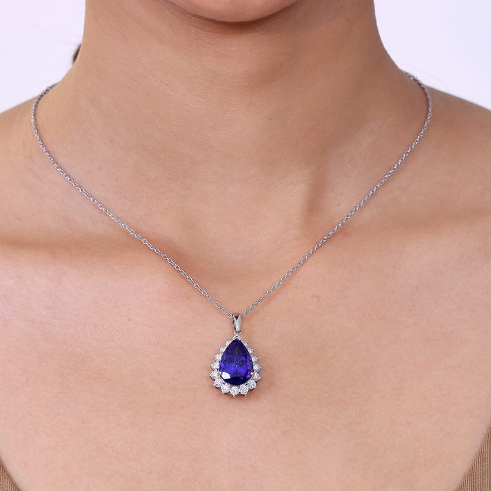 Rhapsody 950 Platinum AAAA Tanzanite &amp; Natural Diamond (VS-EF) Pear Cut Halo Pendant 11.58  Ct, Platinum Wt. 5.60 Gms. 8523801 2