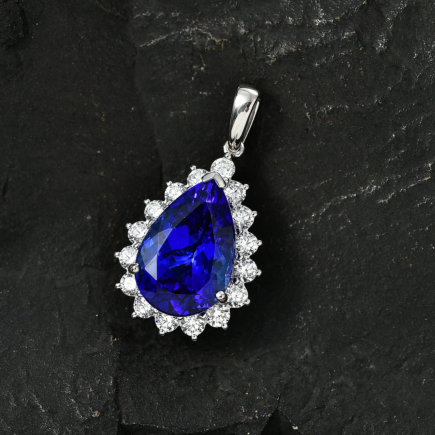 Rhapsody 950 Platinum AAAA Tanzanite &amp; Natural Diamond (VS-EF) Pear Cut Halo Pendant 11.58  Ct, Platinum Wt. 5.60 Gms. 8523801 3