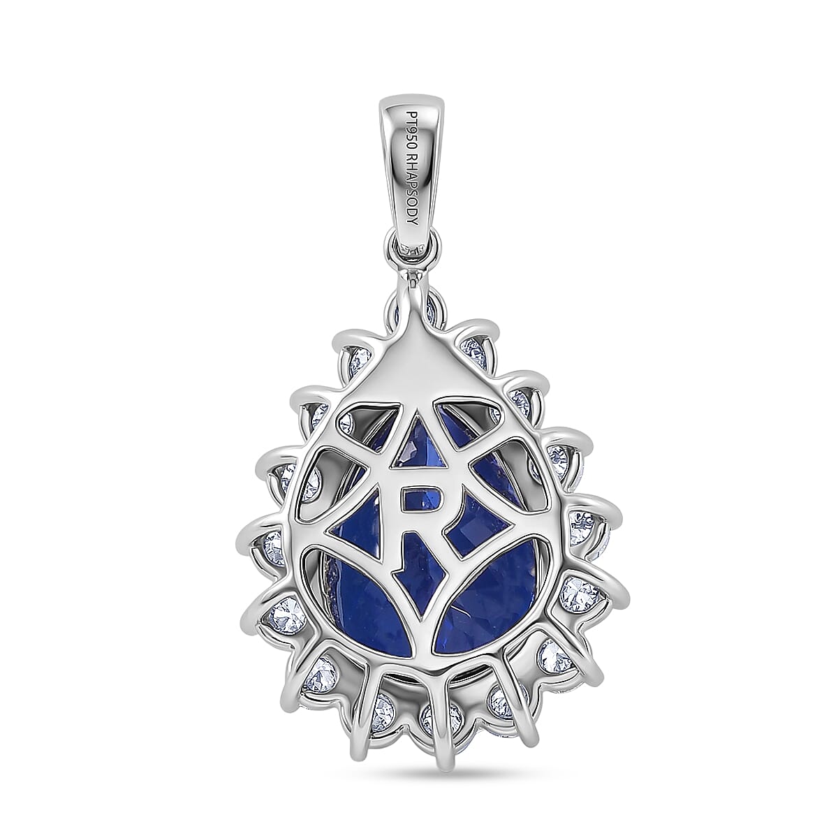 Rhapsody 950 Platinum AAAA Tanzanite &amp; Natural Diamond (VS-EF) Pear Cut Halo Pendant 11.58  Ct, Platinum Wt. 5.60 Gms. 8523801 5
