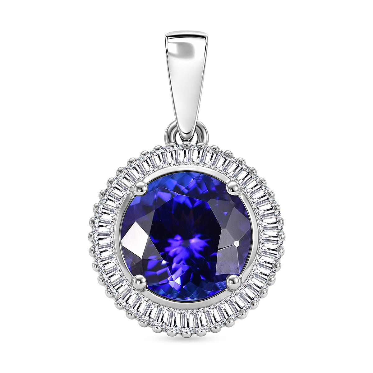 RHAPSODY 950 Platinum AAAA Tanzanite and Natural Diamond (VS-EF) Round Cut Halo Pendant 3.504 Ct. Platinum Wt. 2.84 Gms 8508234 0