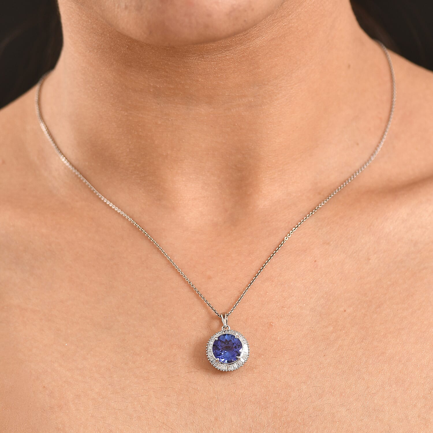 RHAPSODY 950 Platinum AAAA Tanzanite and Natural Diamond (VS-EF) Round Cut Halo Pendant 3.504 Ct. Platinum Wt. 2.84 Gms 8508234 2