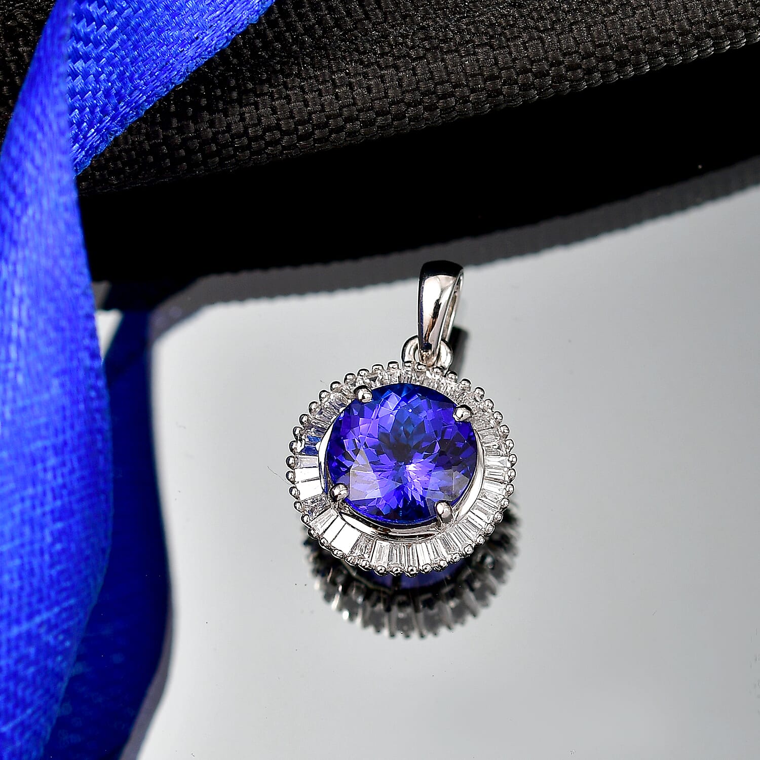RHAPSODY 950 Platinum AAAA Tanzanite and Natural Diamond (VS-EF) Round Cut Halo Pendant 3.504 Ct. Platinum Wt. 2.84 Gms 8508234 3