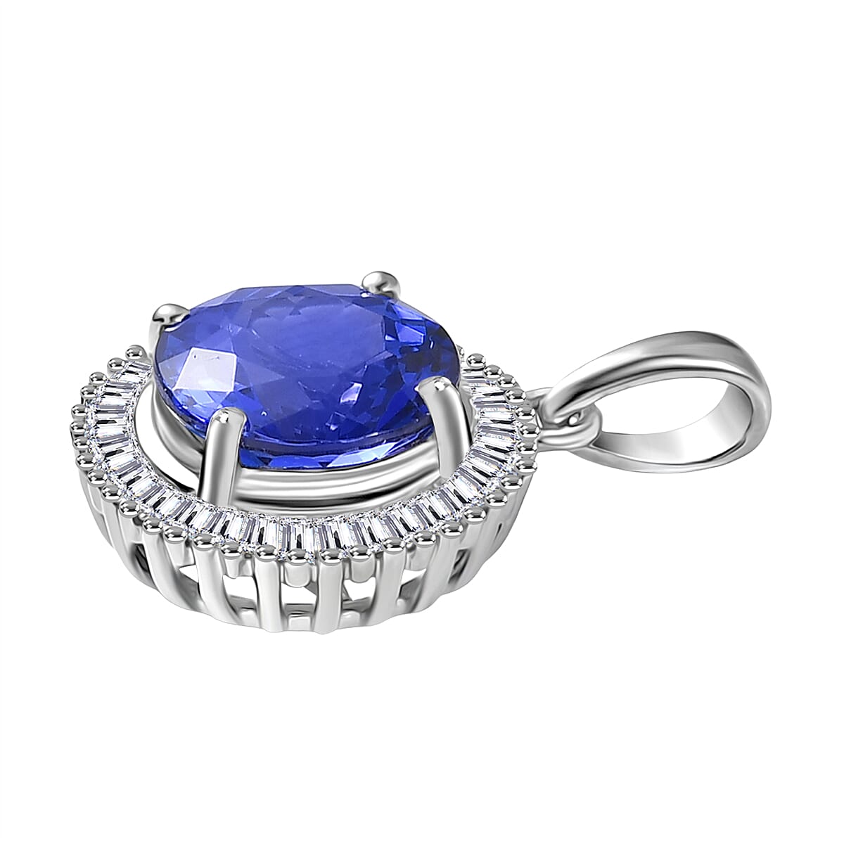 RHAPSODY 950 Platinum AAAA Tanzanite and Natural Diamond (VS-EF) Round Cut Halo Pendant 3.504 Ct. Platinum Wt. 2.84 Gms 8508234 4