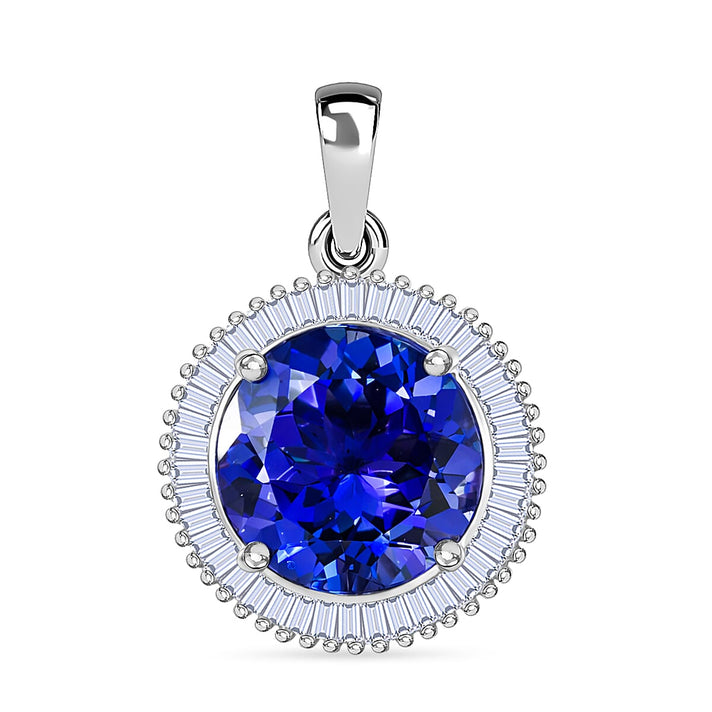 Rhapsody 950 Platinum AAAA Tanzanite and Natural Diamond (VS-E-F) Round Halo Pendant 4.75 Ct, Platinum Wt. 3.13 Gms 8508237 1