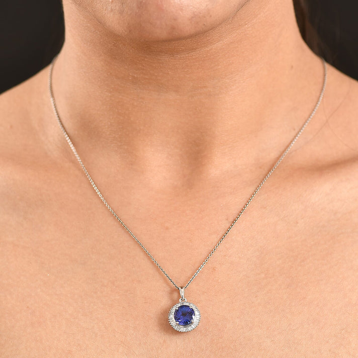 Rhapsody 950 Platinum AAAA Tanzanite and Natural Diamond (VS-E-F) Round Halo Pendant 4.75 Ct, Platinum Wt. 3.13 Gms 8508237 2