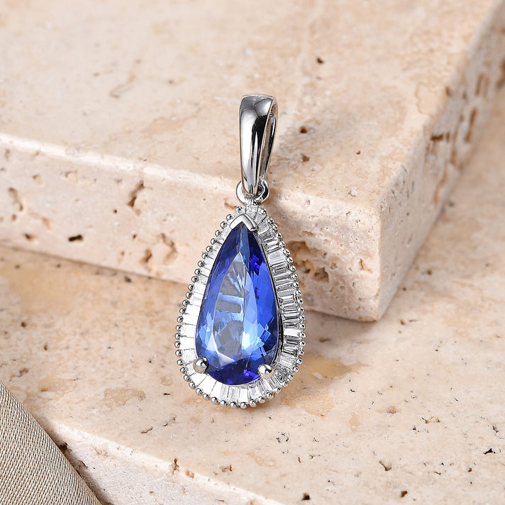 RHAPSODY - 950 Platinum AAAA Tanzanite &amp; Natural Diamond (VS-E-F) Pear Cut Pendant 4.00 Ct 8576493 2