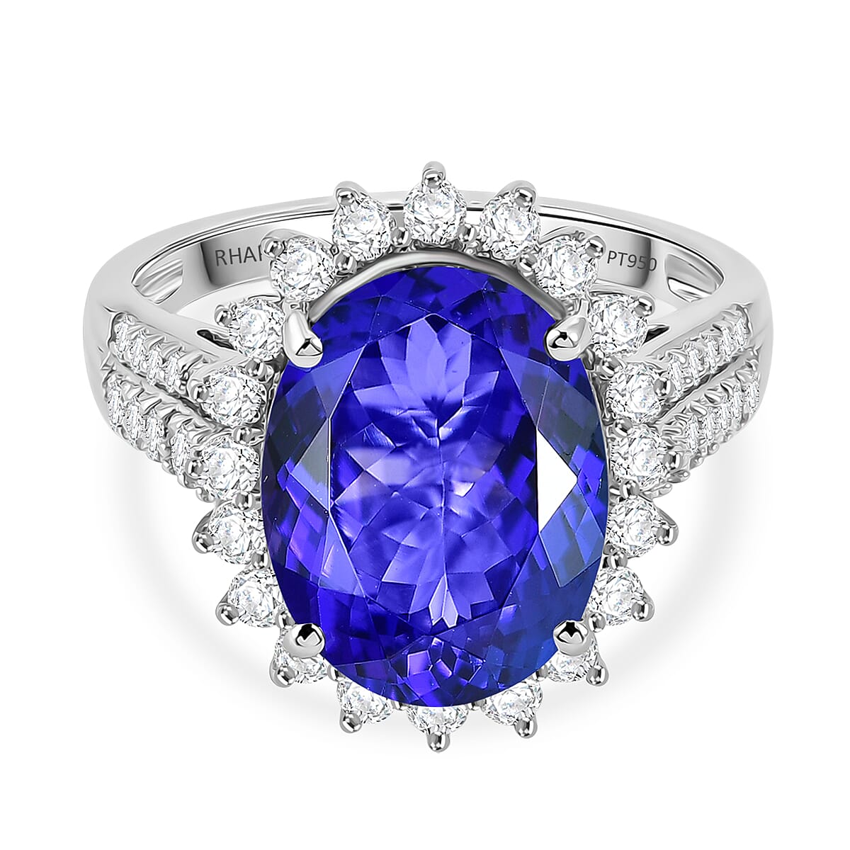 The Heirloom Collection - Rhapsody AAAA Tanzanite (7.62 Ct) with Natural Earth Mined VS-E-F White Diamonds (0.85 Ct) Halo Ring in 950 Platinum 8.47 Ct. 8550672 0