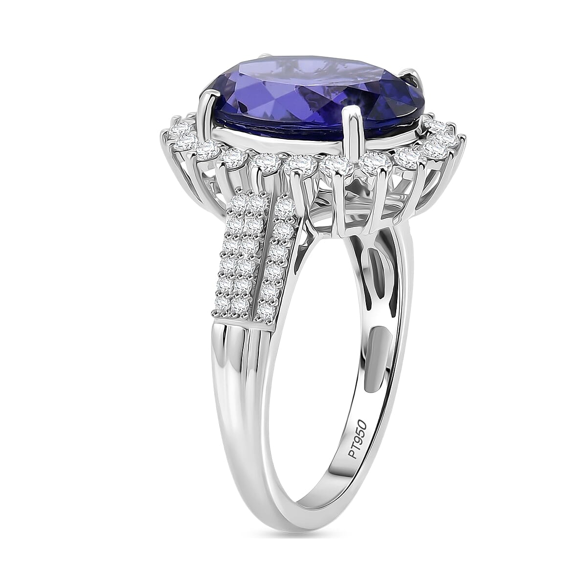 The Heirloom Collection - Rhapsody AAAA Tanzanite (7.62 Ct) with Natural Earth Mined VS-E-F White Diamonds (0.85 Ct) Halo Ring in 950 Platinum 8.47 Ct. 8550672 4