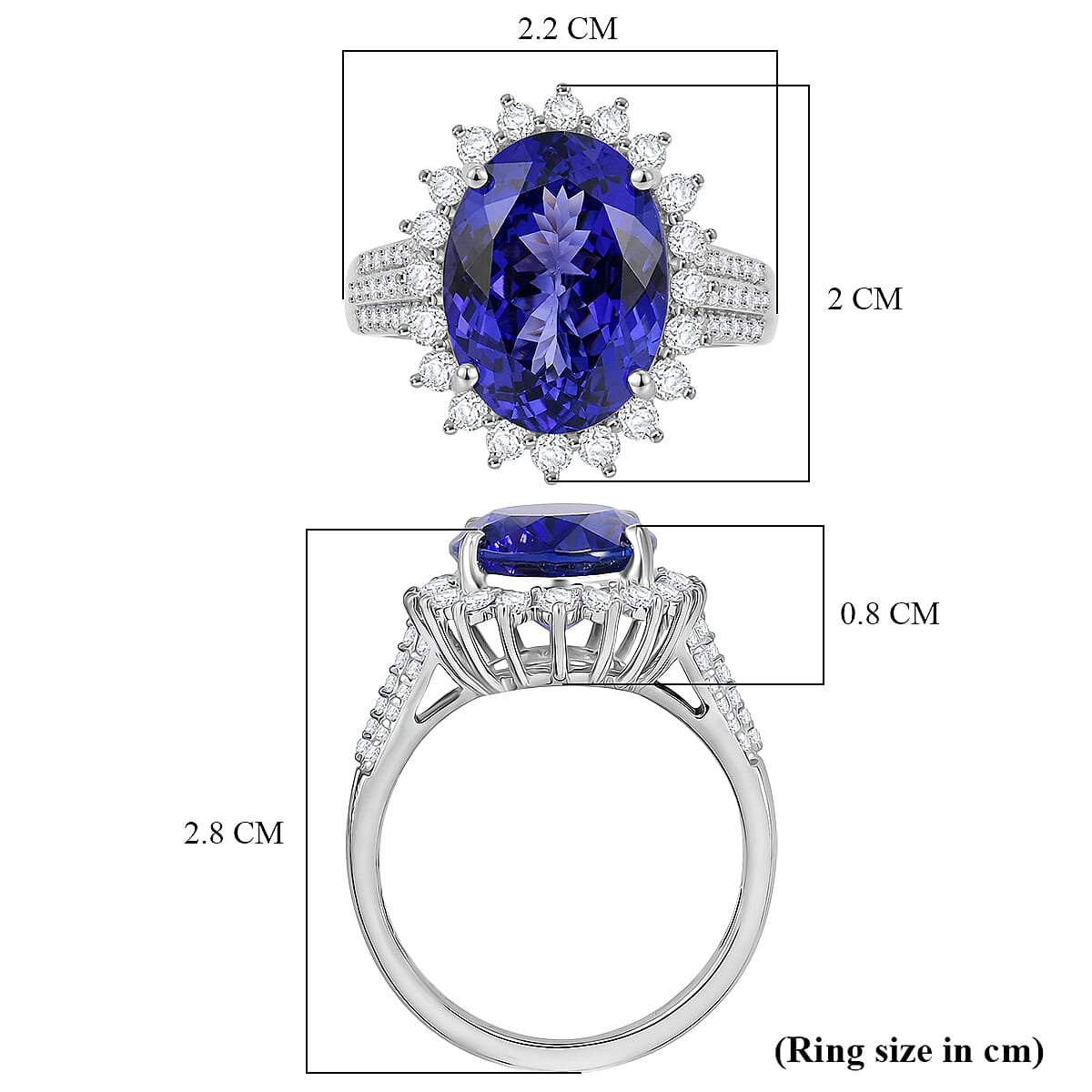 The Heirloom Collection - Rhapsody AAAA Tanzanite (7.62 Ct) with Natural Earth Mined VS-E-F White Diamonds (0.85 Ct) Halo Ring in 950 Platinum 8.47 Ct. 8550672 6