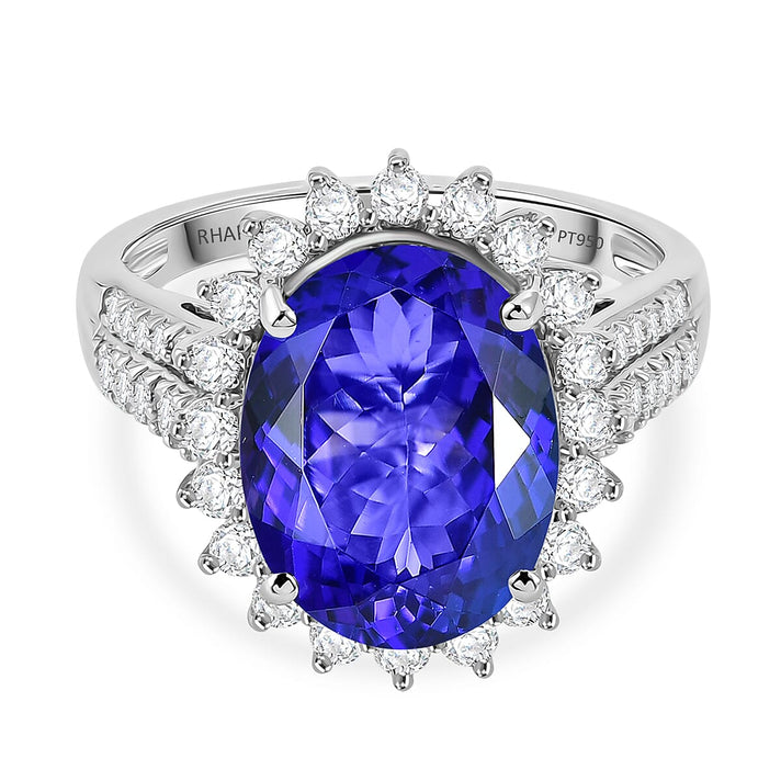 The Heirloom Collection - Rhapsody AAAA Tanzanite (7.62 Ct) with Natural Earth Mined VS-E-F White Diamonds (0.85 Ct) Halo Ring in 950 Platinum 8.47 Ct. 8550681 1