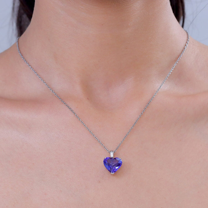 Rhapsody - 950 Platinum AAAA Tanzanite &amp; VS-E-F White Diamond Heart Pendant 8.21 Ct, Platinum 8539869 2