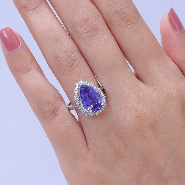 Rhapsody - 950 Platinum AAAA Tanzanite &amp; VS-E-F White Diamond Halo Ring 7.60 Ct, Platinum Wt. 9.06 Gms 8539871 2