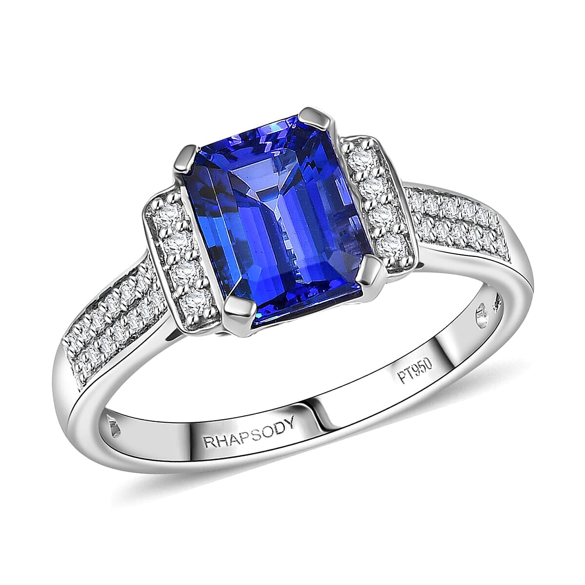 Certified &amp; Appraised RHAPSODY 950 Platinum AAAA Tanzanite, White Diamond VS-EF Ring, 3.10  Ct. 8095002 1