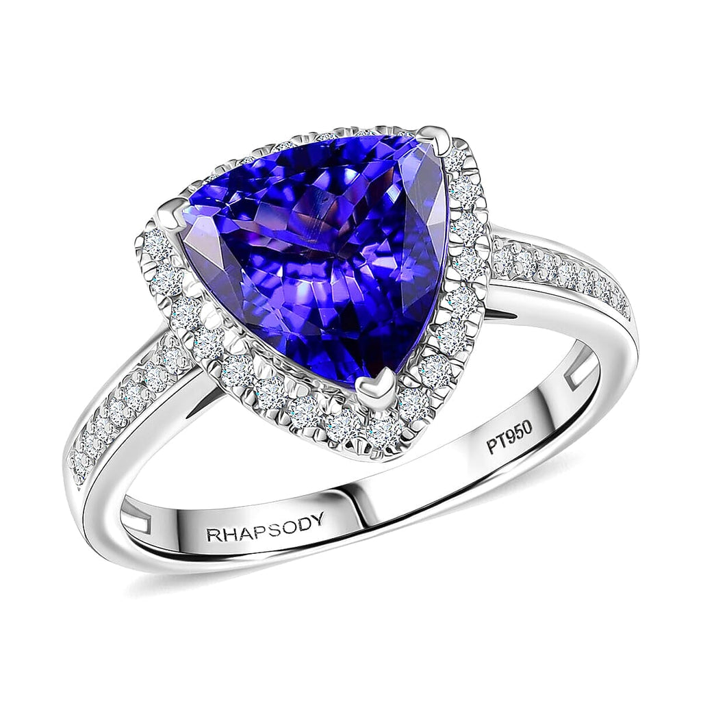 Rhapsody 950 Platinum AAAA Tanzanite White Diamond VS-EF Main Stone With Side Stone Ring, Platinum Wt.7.57 Gms  3.982  Ct.