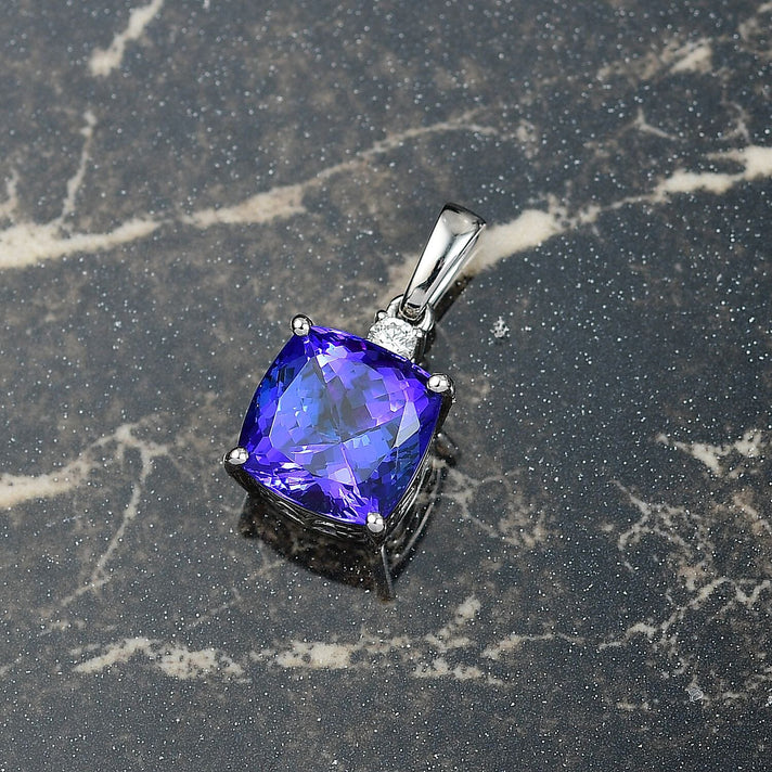 RHAPSODY 4.67 Ct. AAAA Tanzanite, White Diamond Solitaire Pendant in 950 Platinum (VS-EF) 8168140 2