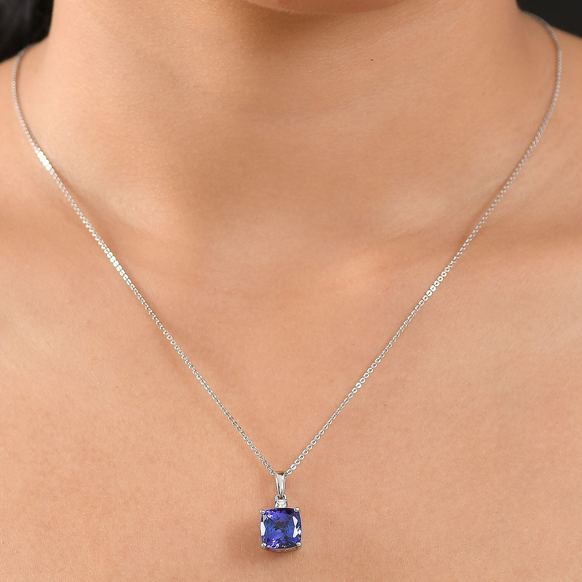 RHAPSODY 4.67 Ct. AAAA Tanzanite, White Diamond Solitaire Pendant in 950 Platinum (VS-EF) 8168140 3
