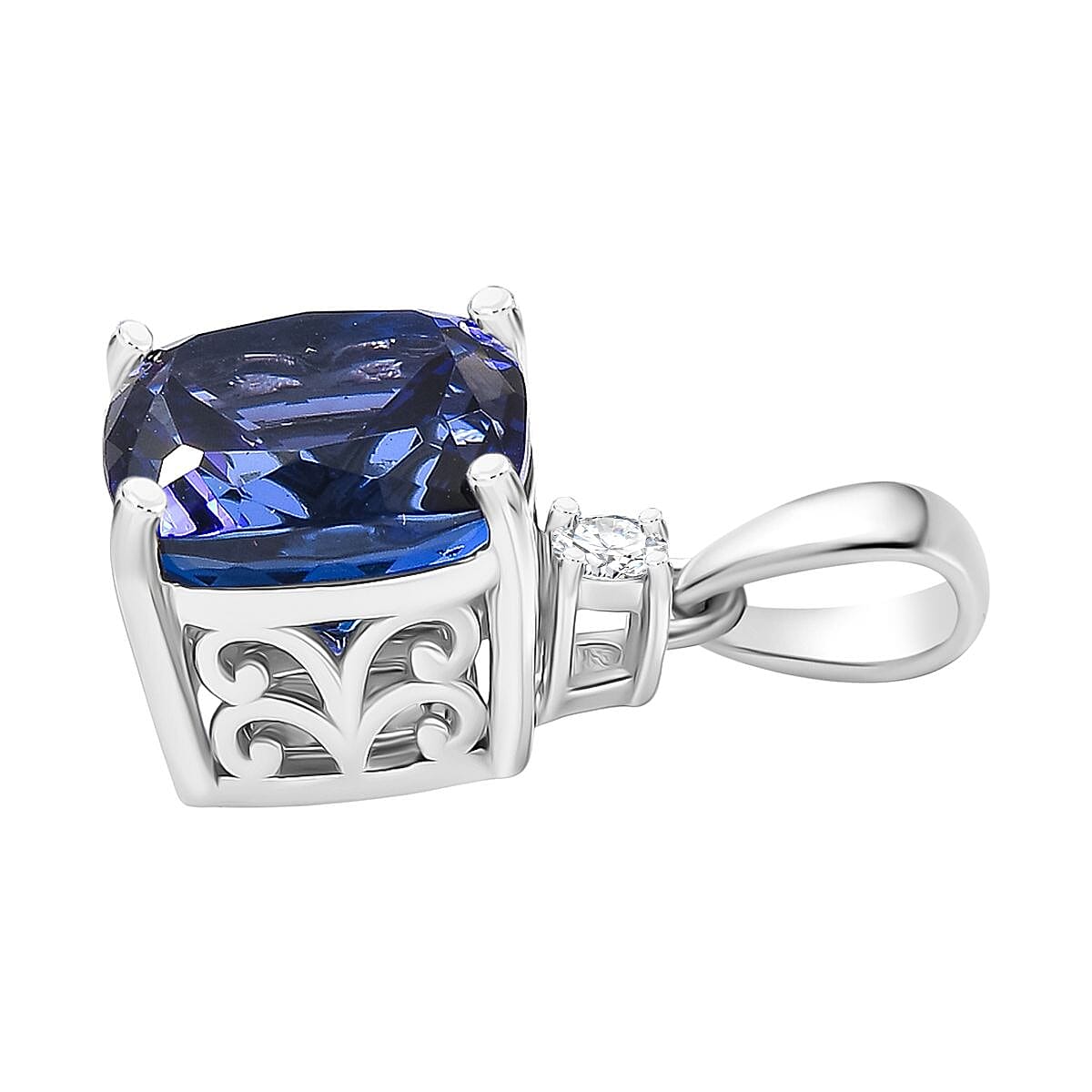 RHAPSODY 4.67 Ct. AAAA Tanzanite, White Diamond Solitaire Pendant in 950 Platinum (VS-EF) 8168140 4