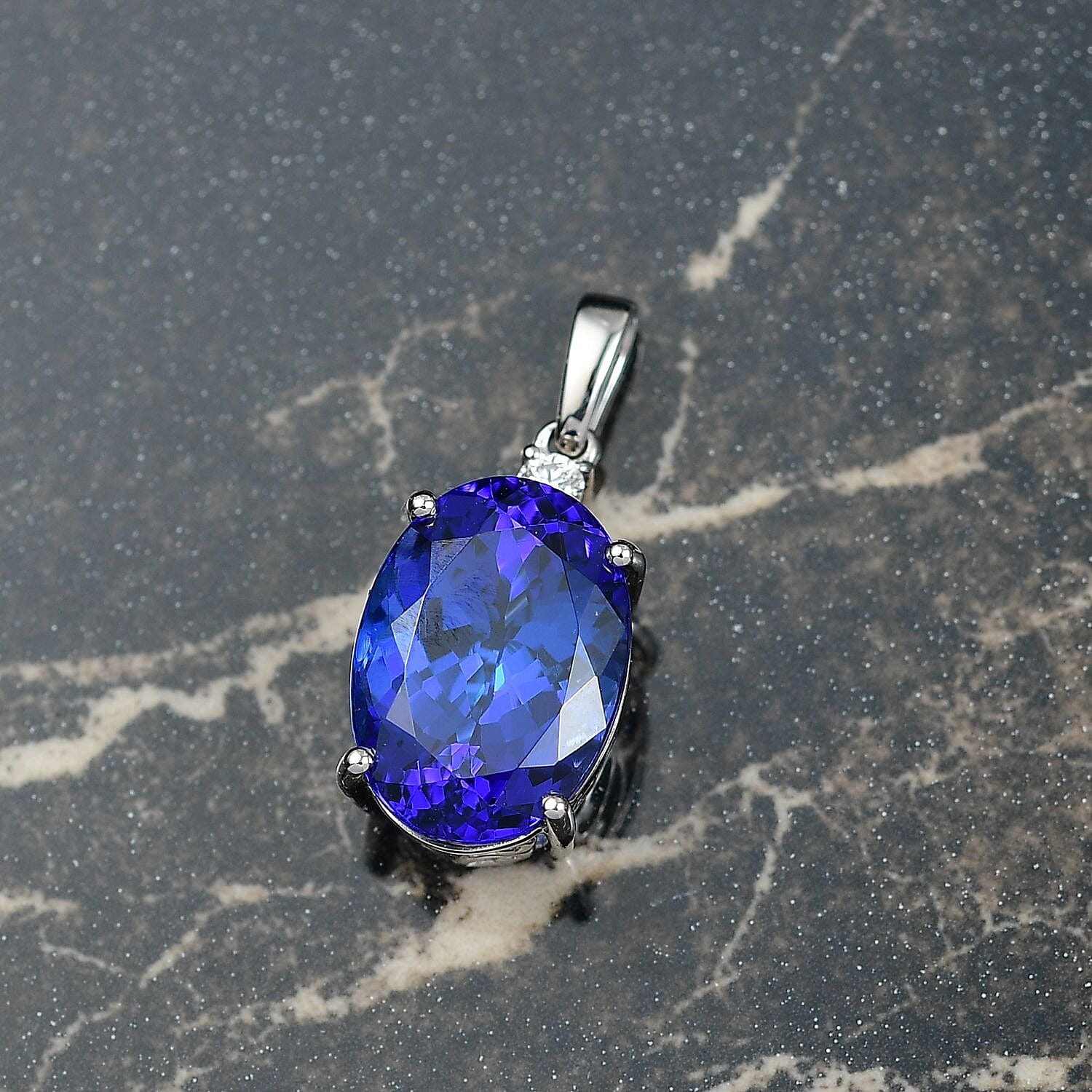 RHAPSODY 8.77 Ct. AAAA Tanzanite, White Diamond Solitaire Pendant in 950 Platinum (VS-EF) 8168545 2