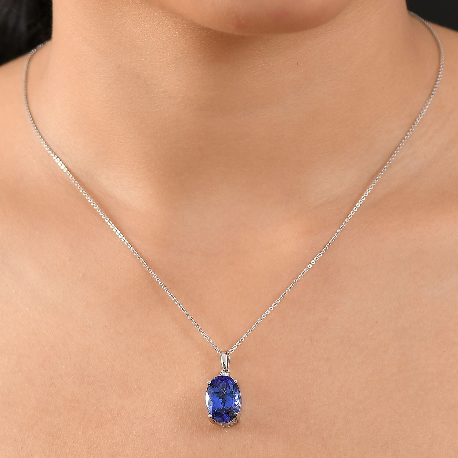 RHAPSODY 8.77 Ct. AAAA Tanzanite, White Diamond Solitaire Pendant in 950 Platinum (VS-EF) 8168545 3