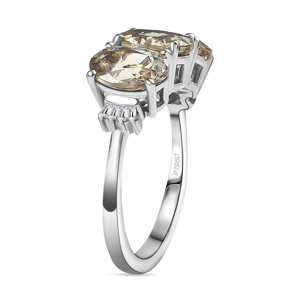 RHAPSODY - 950 Platinum AAAA Turkizite & White Diamond (VS-E-F) Trilogy Ring 4.45 Ct, Platinum Wt. 4.50 Gms.