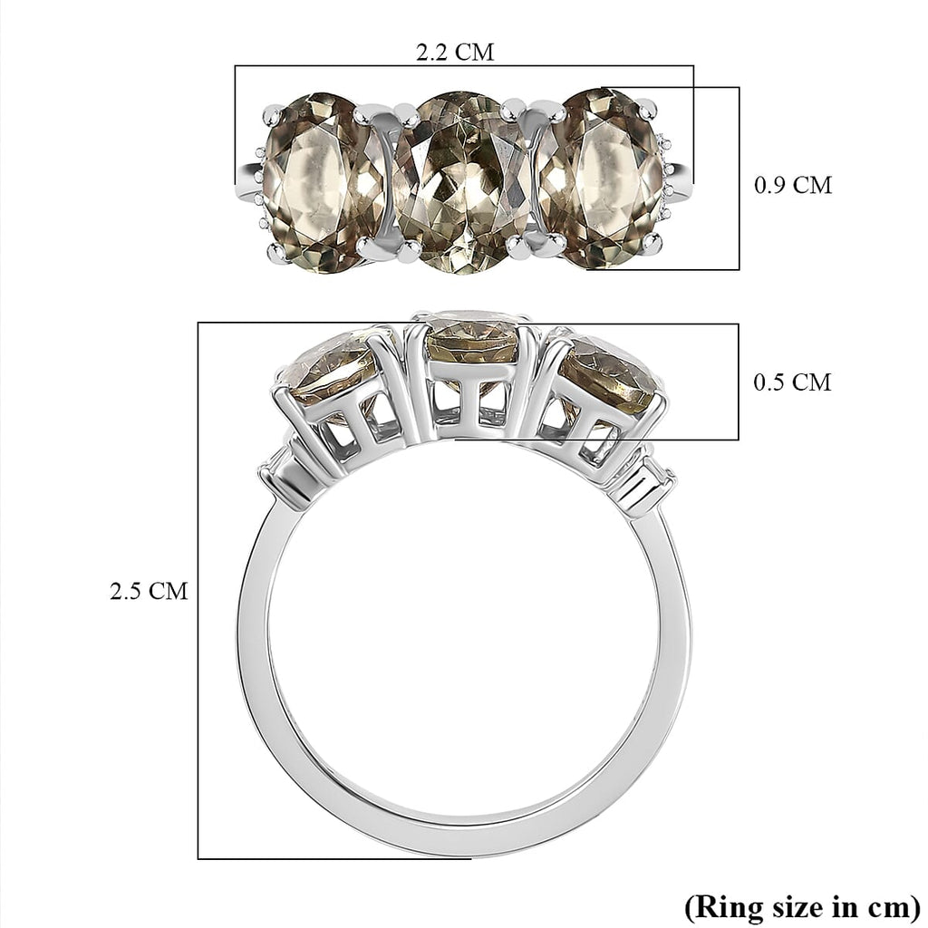 RHAPSODY - 950 Platinum AAAA Turkizite & White Diamond (VS-E-F) Trilogy Ring 4.45 Ct, Platinum Wt. 4.50 Gms.