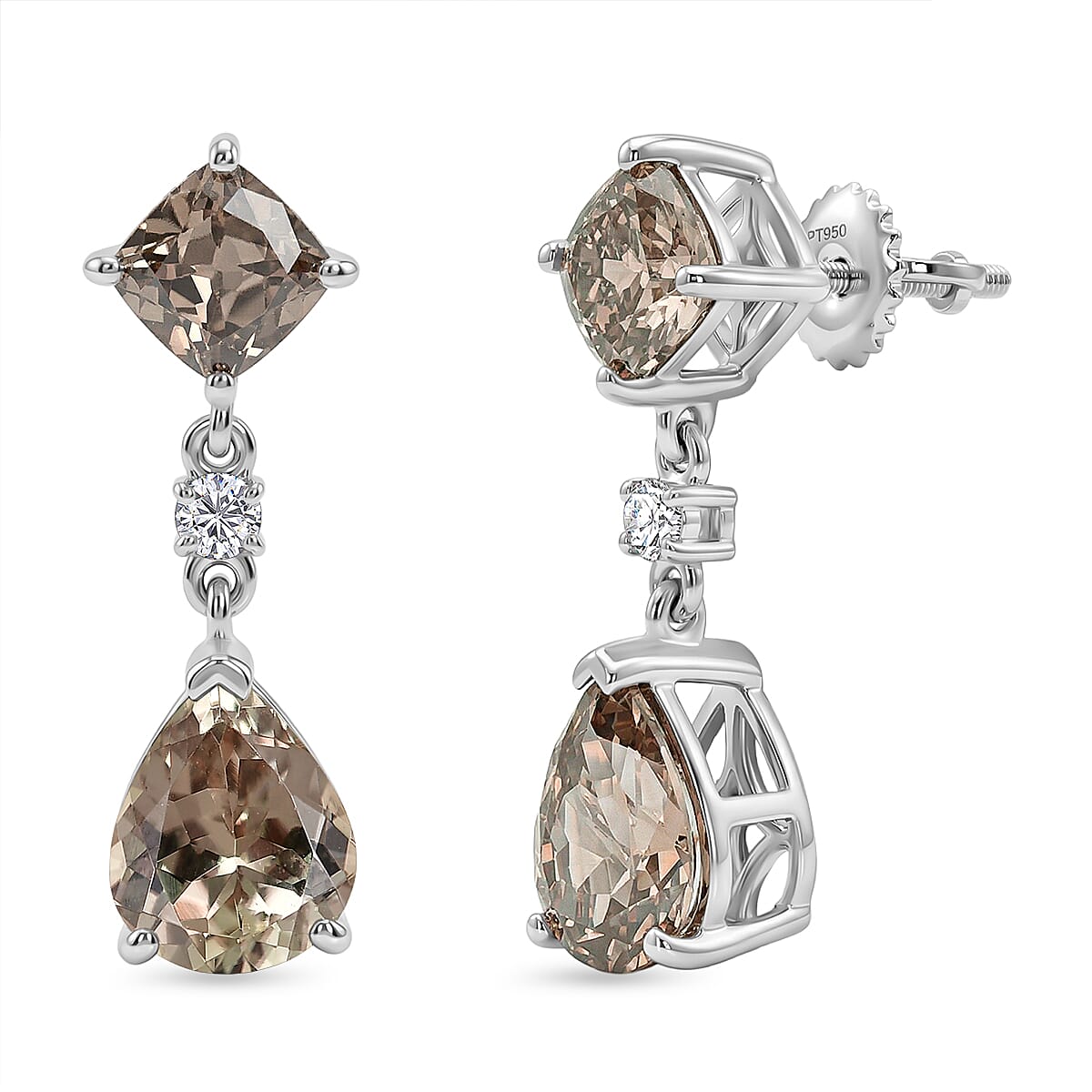 Rhapsody 950 Platinum AAAA Turkizite &amp; VS-E/F White Diamond Dangling Earring with Screw Back 8.64 Ct, Platinum Wt. 6.57 Gms 8525101 0