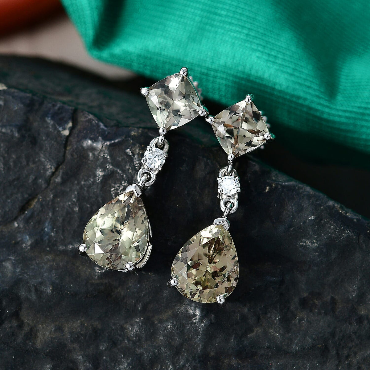 Rhapsody 950 Platinum AAAA Turkizite &amp; VS-E/F White Diamond Dangling Earring with Screw Back 8.64 Ct, Platinum Wt. 6.57 Gms 8525101 3