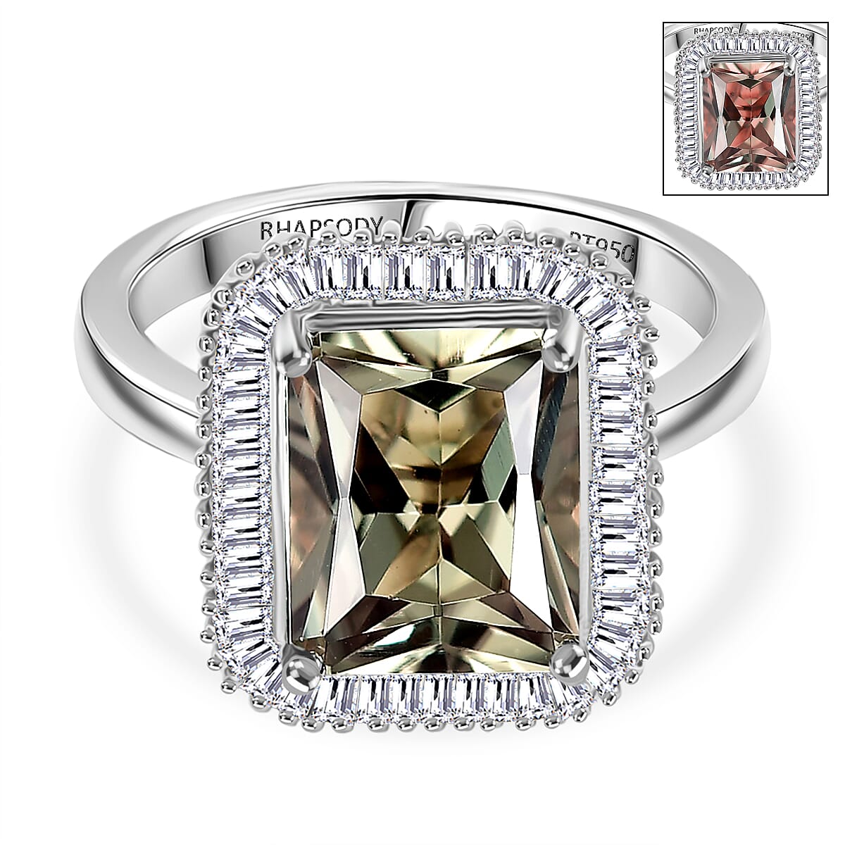 FINAL STOCK - RHAPSODY 950 Platinum AAAA Turkizite &amp; Natural White Diamond (VS-EF) Ring 5.00 Ct, Platinum Wt. 7.06 Gms. 8332646 0