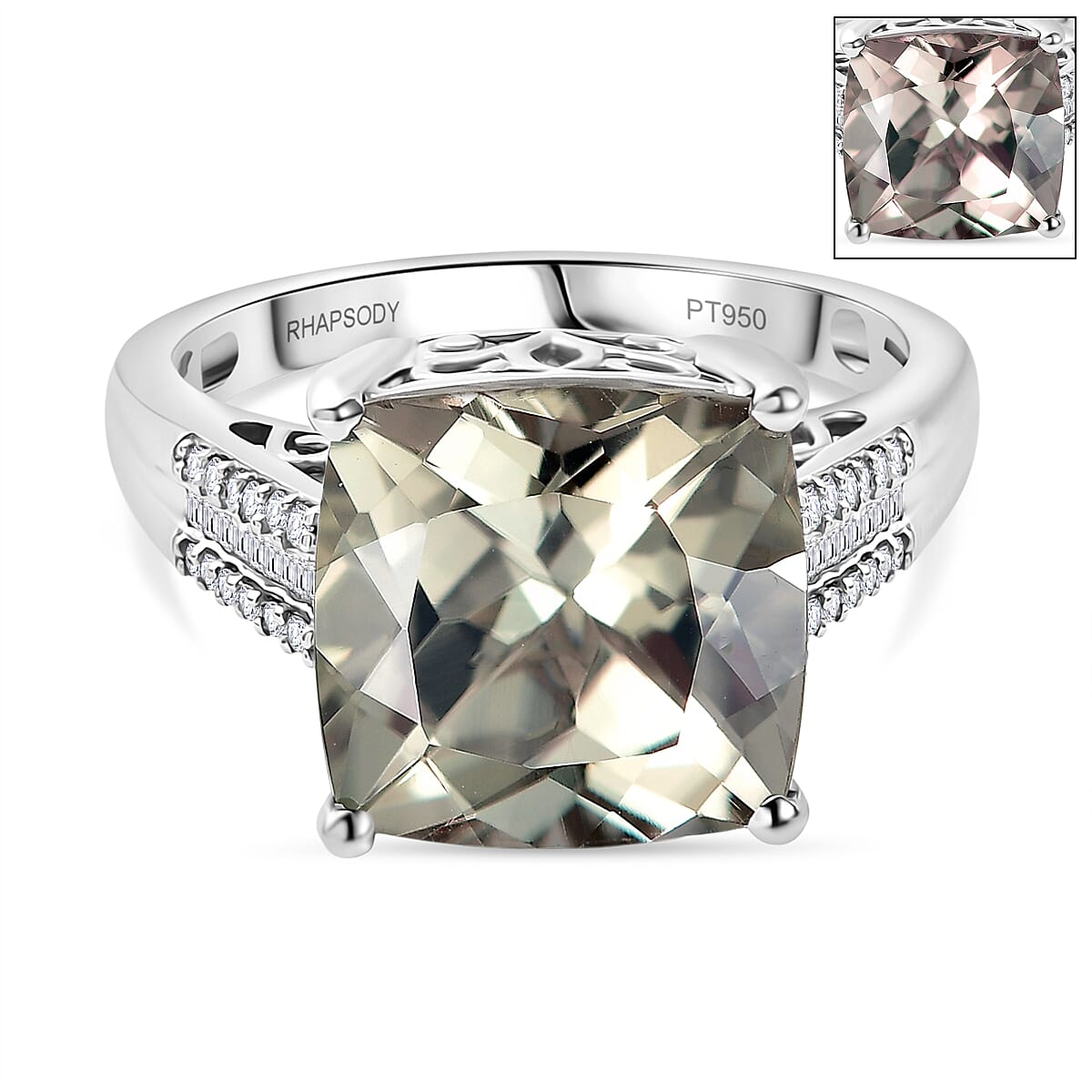 Rhapsody 10 Ct. AAAA Natural Turkizite, Natural White Diamond Cocktail Ring in 950 Platinum (VS/EF) 8286902 0
