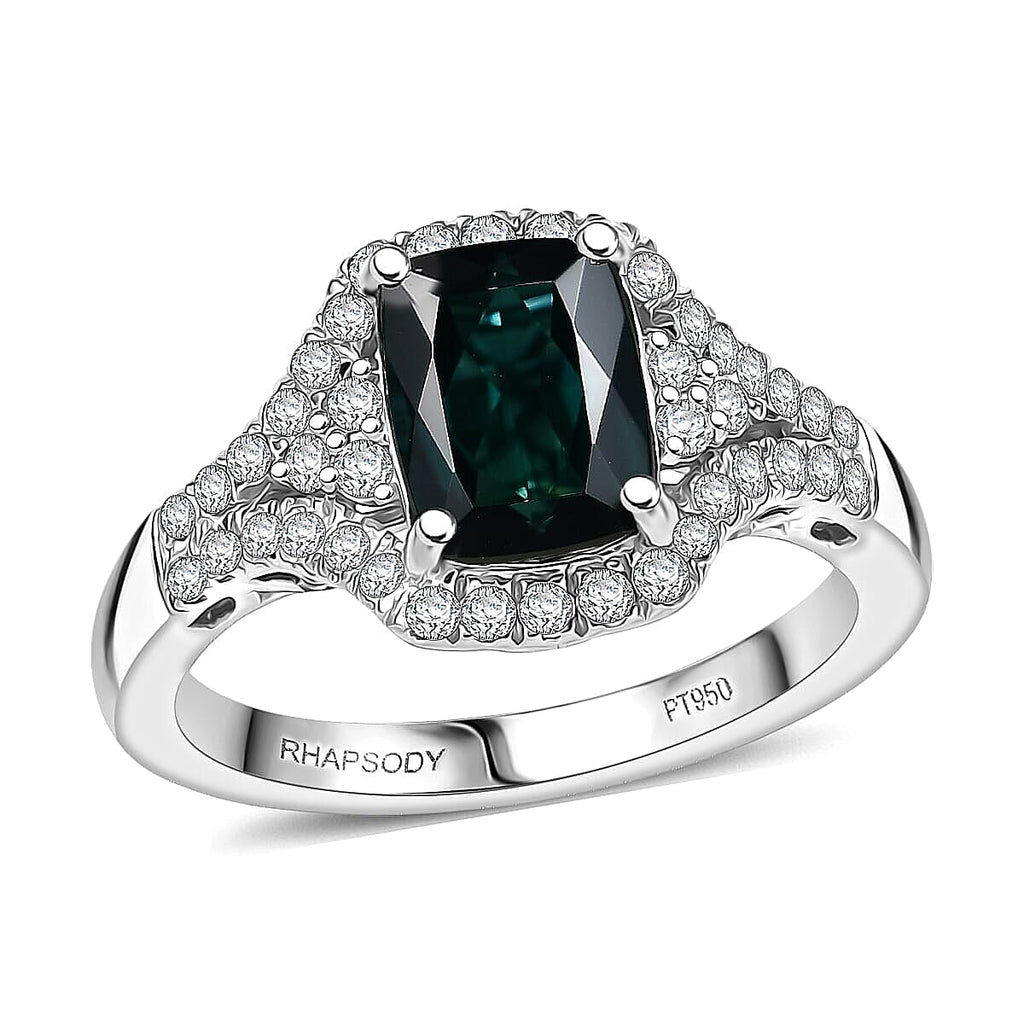 Rhapsody 950 Platinum AGI Certified & Appraised AAAA Indicolite & Natural VS-E-F White Diamond Ring 2.33 Ct, Platinum Wt. 6.10 Gms