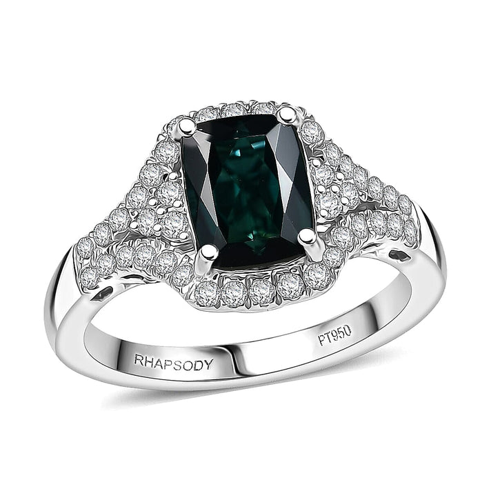 Rhapsody 950 Platinum AGI Certified &amp; Appraised AAAA Indicolite &amp; Natural VS-E-F White Diamond Ring 2.33 Ct, Platinum Wt. 6.10 Gms 8466186 1