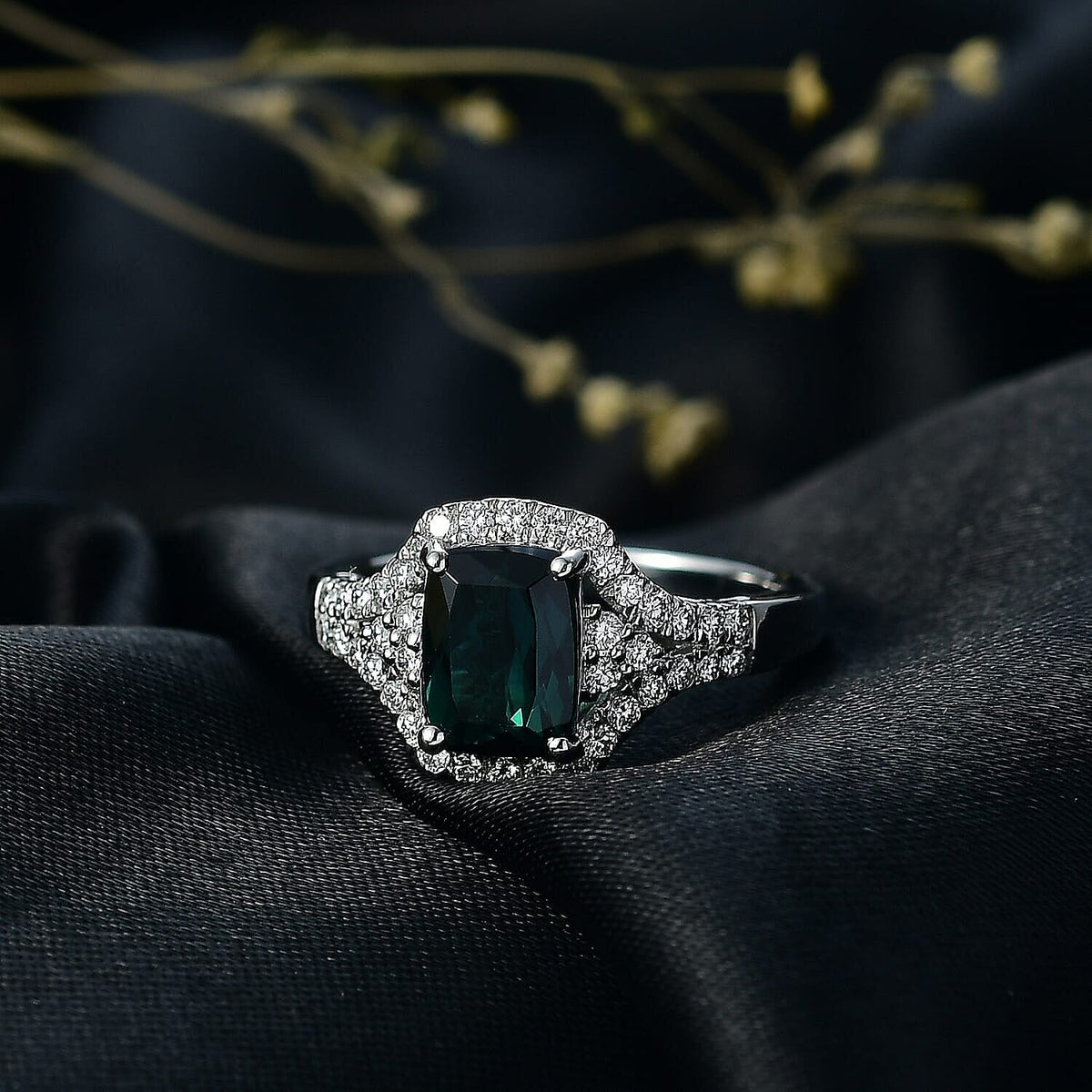 Rhapsody 950 Platinum AGI Certified &amp; Appraised AAAA Indicolite &amp; Natural VS-E/F White Diamond Halo Ring 2.33 Ct, Platinum Wt. 6.10 Gms 8466186 1