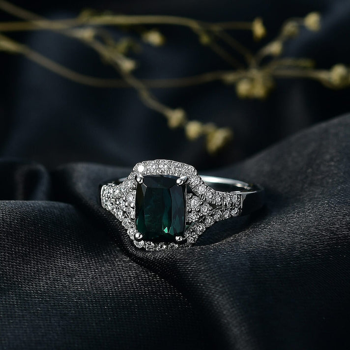 Rhapsody 950 Platinum AGI Certified &amp; Appraised AAAA Indicolite &amp; Natural VS-E-F White Diamond Ring 2.33 Ct, Platinum Wt. 6.10 Gms 8466186 2