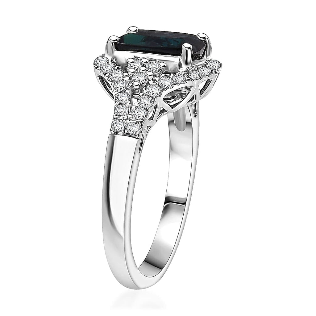 Rhapsody 950 Platinum AGI Certified & Appraised AAAA Indicolite & Natural VS-E-F White Diamond Ring 2.33 Ct, Platinum Wt. 6.10 Gms