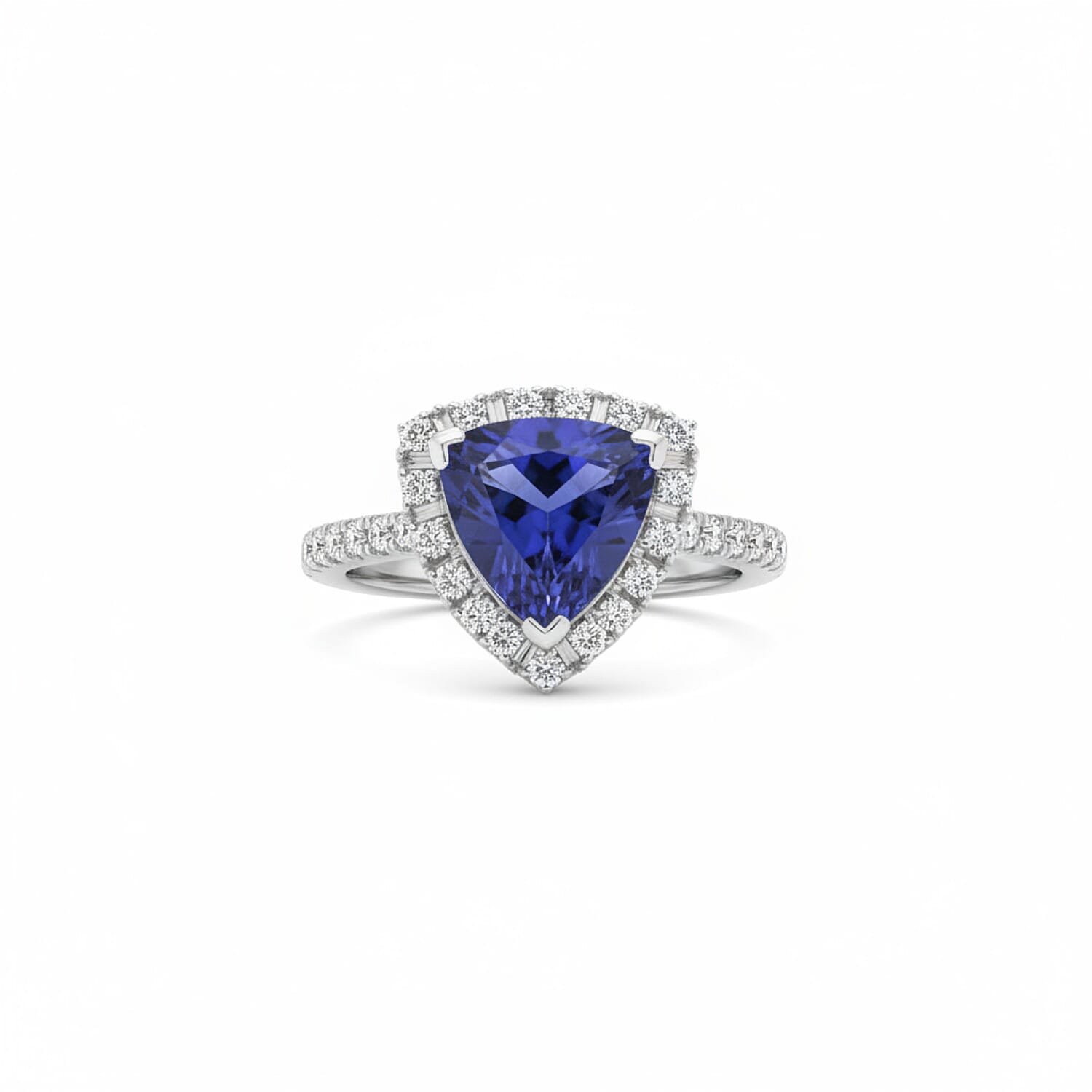 Rhapsody 950 Platinum AGI Certified &amp; Appraised AAAA Intense Vivid Tanzanite &amp; (VS-E-F) Natural Diamond Halo Ring 3.20 Ct. 8373884 0