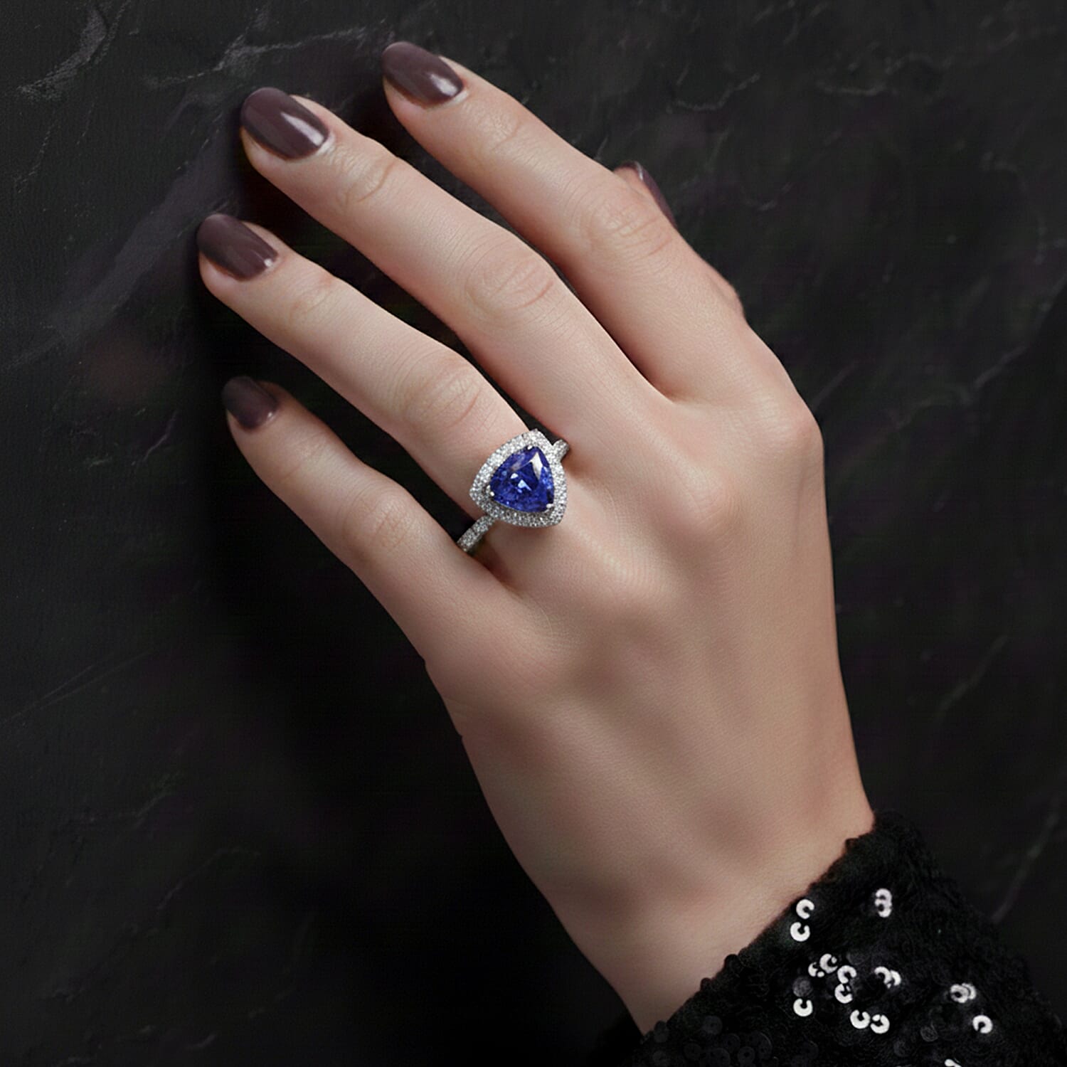 Rhapsody 950 Platinum AGI Certified &amp; Appraised AAAA Intense Vivid Tanzanite &amp; (VS-E-F) Natural Diamond Halo Ring 3.20 Ct. 8373884 3