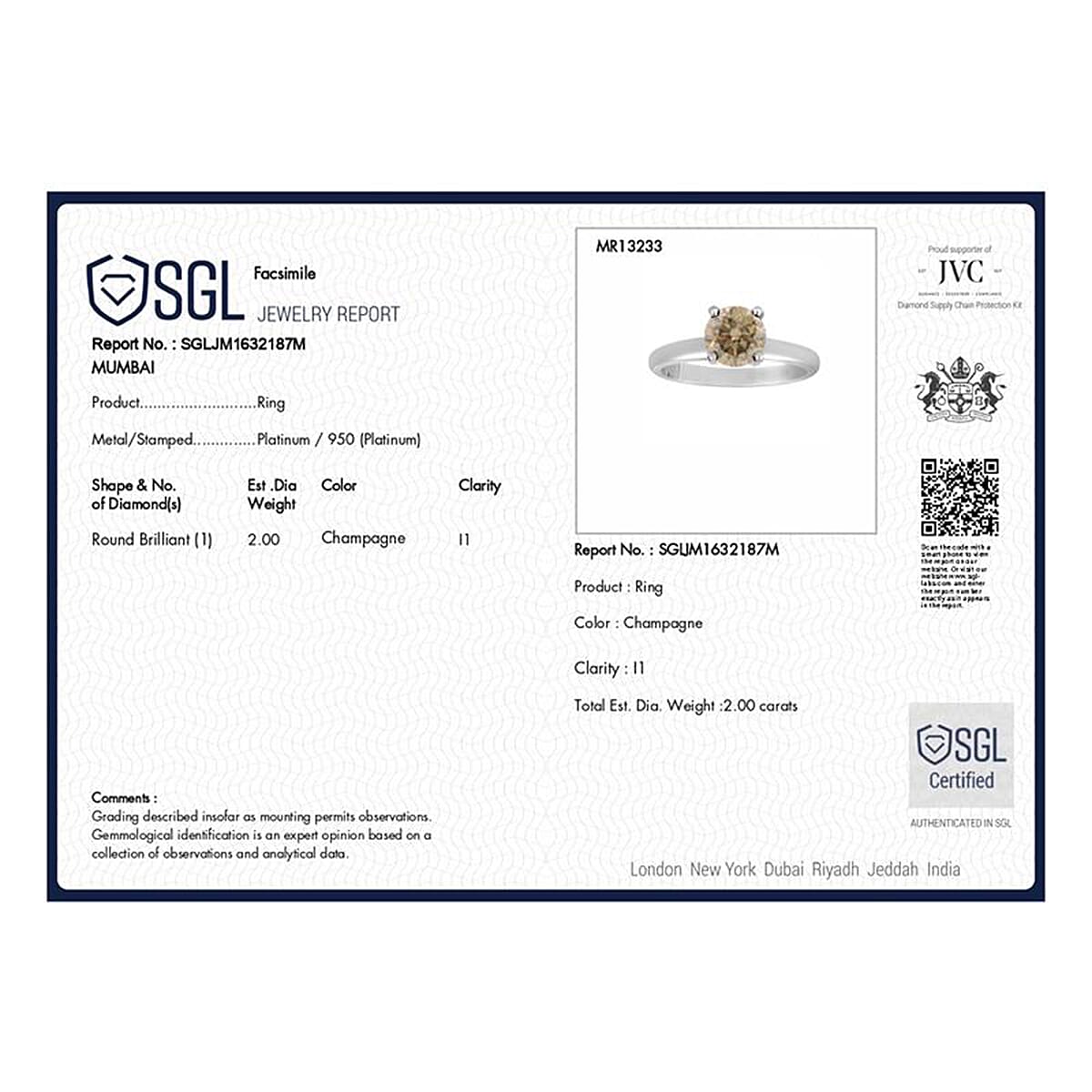 First Time Ever - RHAPSODY 2 Ct. Champagne Diamond Solitaire Ring in 950 Platinum SGL Certified 8170929 6