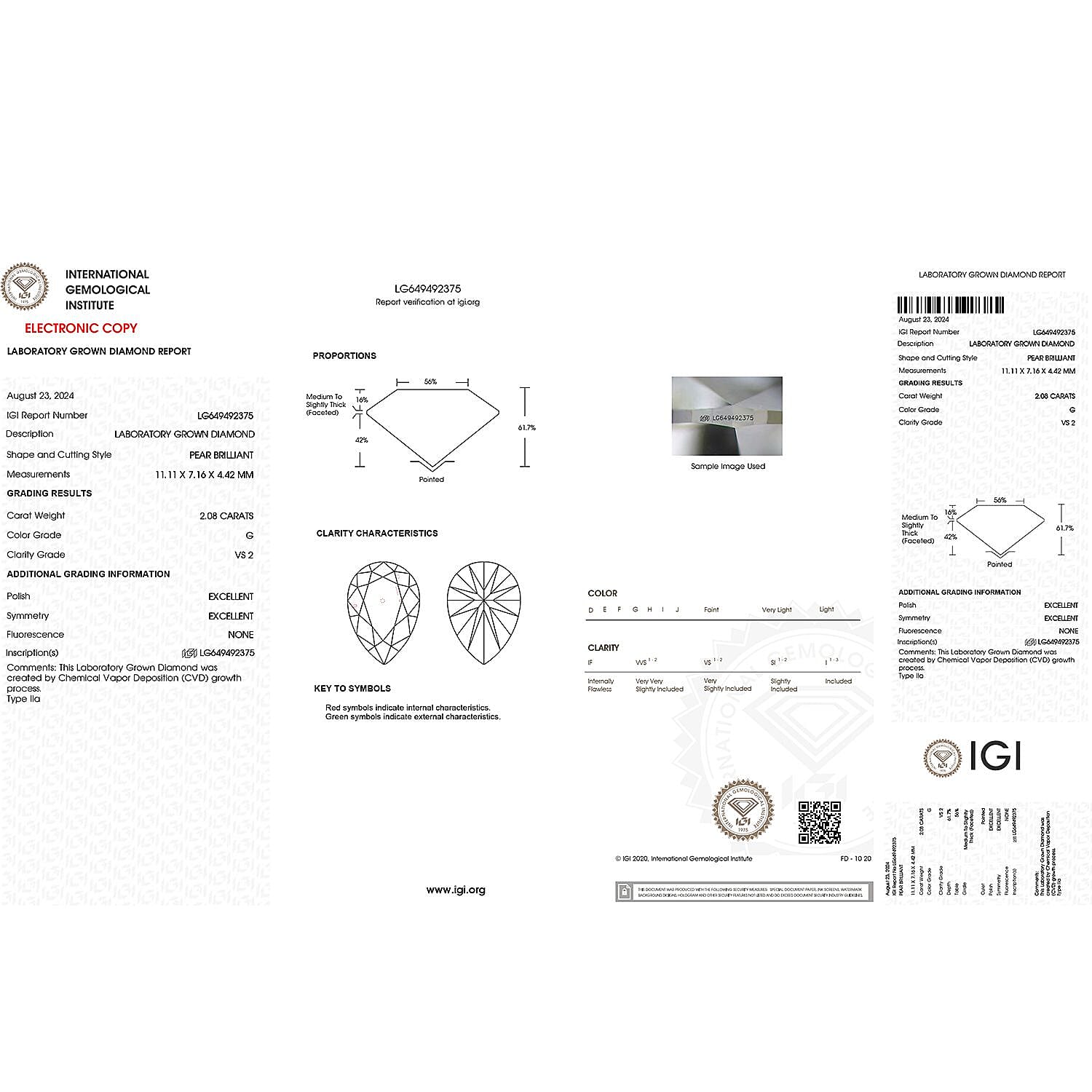 lUXURIANT 950 Platinum IGI Certified Lab Grown Diamond (VS-G) Solitaire Ring 2.08 Ct. 8021073 7